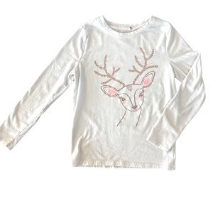Girls Long Sleeve Reindeer Shirt, Med (7/8), White/Gold, Cat & Jack